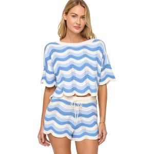 image:imageLSpace Make Waves Sweater for Women Knit Top with Scalloped Hem Oversized Fit Loose Short Sleeve Top Made of 100 CottonBlue Crush