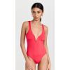 image:imageLSpace Coco One Piece Swimsuit for Women Flattering Classic Coverage with Deep V Neck Open Back and High Leg CutHot Cherry