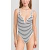 image:imageLSpace Coco One Piece Swimsuit for Women Flattering Classic Coverage with Deep V Neck Open Back and High Leg CutSail Along Stripe