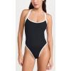 image:imageLSpace Ribbed Baewatch One Piece Swimsuit for Women Classic Coverage Low Back with Criss Cross Straps amp Scoop NeckBlack and Cream