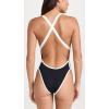 image:imageLSpace Ribbed Baewatch One Piece Swimsuit for Women Classic Coverage Low Back with Criss Cross Straps amp Scoop NeckBlack and Cream