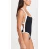 image:imageLSpace Ribbed Baewatch One Piece Swimsuit for Women Classic Coverage Low Back with Criss Cross Straps amp Scoop NeckBlack and Cream