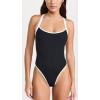 image:imageLSpace Ribbed Baewatch One Piece Swimsuit for Women Classic Coverage Low Back with Criss Cross Straps amp Scoop NeckBlack and Cream