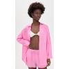 image:imageLSpace Rio Tunic for Women Button Down Collared Shirt Long Sleeve Top With Buttoned Cuffs Beach Cover Up 100 LinenHottest Pink