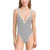 image:imageLSpace Coco One Piece Swimsuit for Women Flattering Classic Coverage with Deep V Neck Open Back and High Leg CutSail Along Stripe