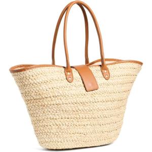 image:imageLSpace Alfie Bag Featuring Faux Leather Straps Magnetic Flap Closure and Multipurpose Cornhusk Body Large Tote Bag Natural