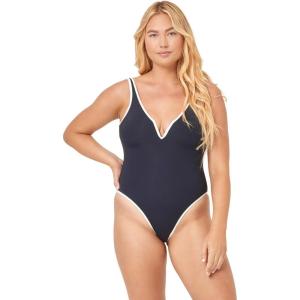 image:imageLSpace Coco One Piece Swimsuit for Women Flattering Classic Coverage with Deep V Neck Open Back and High Leg CutBlackcream