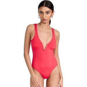image:imageLSpace Coco One Piece Swimsuit for Women Flattering Classic Coverage with Deep V Neck Open Back and High Leg CutHot Cherry