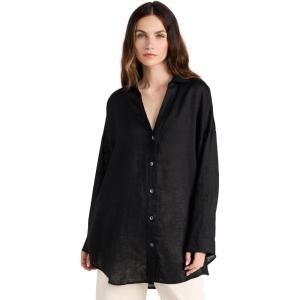 image:imageLSpace Rio Tunic for Women Button Down Collared Shirt Long Sleeve Top With Buttoned Cuffs Beach Cover Up 100 LinenBlack