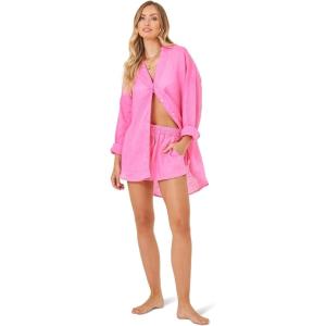image:imageLSpace Rio Tunic for Women Button Down Collared Shirt Long Sleeve Top With Buttoned Cuffs Beach Cover Up 100 LinenGuava