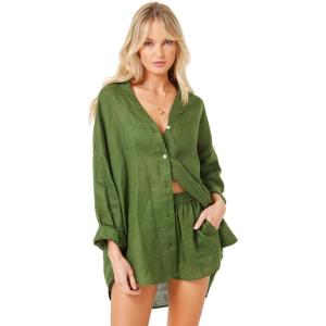 image:imageLSpace Rio Tunic for Women Button Down Collared Shirt Long Sleeve Top With Buttoned Cuffs Beach Cover Up 100 LinenJungle