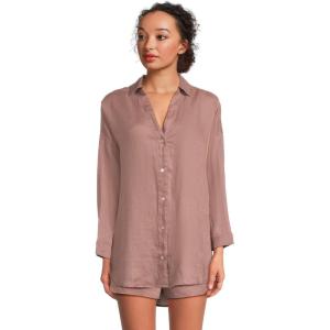 image:imageLSpace Rio Tunic for Women Button Down Collared Shirt Long Sleeve Top With Buttoned Cuffs Beach Cover Up 100 LinenSmoky Quartz