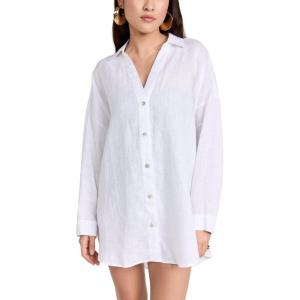 image:imageLSpace Rio Tunic for Women Button Down Collared Shirt Long Sleeve Top With Buttoned Cuffs Beach Cover Up 100 LinenWhite