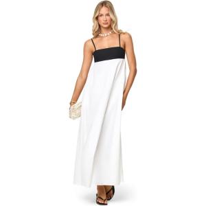 image:imageLSpace Raveena Dress Womens Cotton Poplin Maxi Dress Colorblock Sundress Adjustable Spaghetti Straps Smocked Back PanelBlackCream