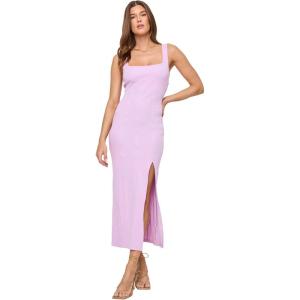 image:imageLSpace Vivienne Dress for Women Fitted Ribbed Midi with Shelf Bra Scoop Neck Low Back amp Leg Slit Long Sleeveless DressLight Iris