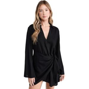 image:imageLSpace Womens Las Palmas Mini Dress Long Sleeve ButtonDown Wrap Dress Adjustable Tie Front amp HookandEye ClosureBlack