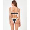 image:imageLSpace Mackenzie Bikini Bottom for Women HighLeg Colorblock Swimsuit MidRise Ribbed Bathing Suit Black amp Cream XS