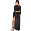 image:imageLSpace Los Cabos Top Crochet Long Sleeve Tie Front Top OpenKnit Beach CoverUp with Bell Sleeves 100 CottonBlack