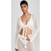image:imageLSpace Los Cabos Top Crochet Long Sleeve Tie Front Top OpenKnit Beach CoverUp with Bell Sleeves 100 CottonCream