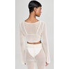 image:imageLSpace Los Cabos Top Crochet Long Sleeve Tie Front Top OpenKnit Beach CoverUp with Bell Sleeves 100 CottonCream