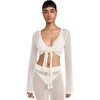 image:imageLSpace Los Cabos Top Crochet Long Sleeve Tie Front Top OpenKnit Beach CoverUp with Bell Sleeves 100 CottonCream