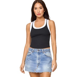 image:imageLSpace Ash Tank Cropped Tank Top Scooped Neck amp Wide Racerback Front amp Back Shirt Tail Soft amp Ribbed Fabric XSBlack White