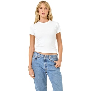 image:imageLSpace Be My Baby Tee 90s Baby Tee Flattering Short Sleeve TShirt Slim Fit with Ribbed Fabric Stretch amp ComfortWhite
