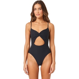 image:imageLSpace Eco Chic Repreve Kyslee One Piece Swimsuit for Women Classic Coverage Ribbed Fabric Twist Front Adjustable StrapsBlack