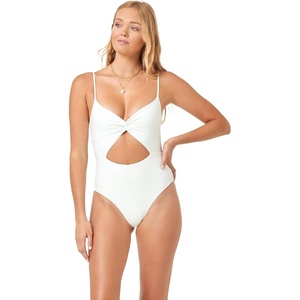 image:imageLSpace Eco Chic Repreve Kyslee One Piece Swimsuit for Women Classic Coverage Ribbed Fabric Twist Front Adjustable StrapsCream