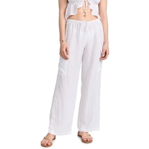image:imageLSpace Sundown Cargo Pant Mid or High Waisted Featuring Multiple Pockets Tie Waist and Relaxed Wide Leg Fit 100 LinenWhite