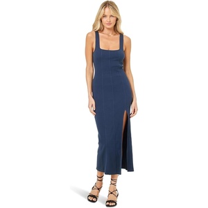 image:imageLSpace Vivienne Dress for Women Fitted Ribbed Midi with Shelf Bra Scoop Neck Low Back amp Leg Slit Long Sleeveless DressSlate