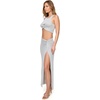image:imageLSpace Heart of Gold Skirt for Women Vargiated Rib Knit Maxi Skirt Featuring a High Leg Slit and Twist at The WaistMetallic Silver