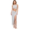image:imageLSpace Heart of Gold Skirt for Women Vargiated Rib Knit Maxi Skirt Featuring a High Leg Slit and Twist at The WaistMetallic Silver