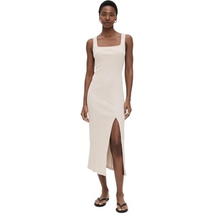image:imageLSpace Vivienne Dress for Women Bone  Fitted Ribbed Midi Featuring Scoop Neck Low Back amp Leg Slit Long Chic Sleeveless DressBone
