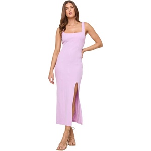 image:imageLSpace Vivienne Dress for Women Bone  Fitted Ribbed Midi Featuring Scoop Neck Low Back amp Leg Slit Long Chic Sleeveless DressLight Iris
